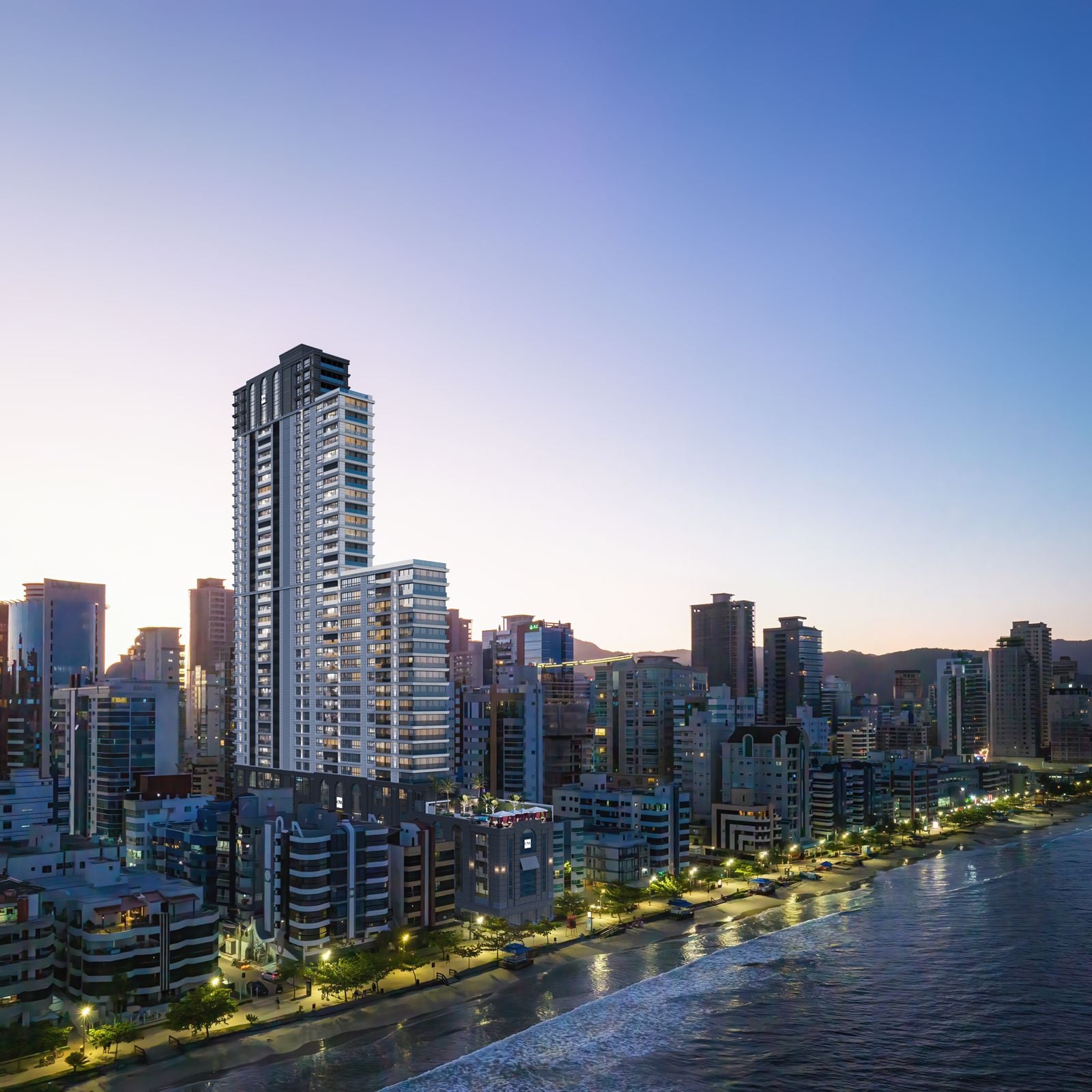 Vista aérea noturna do Latitude Residences