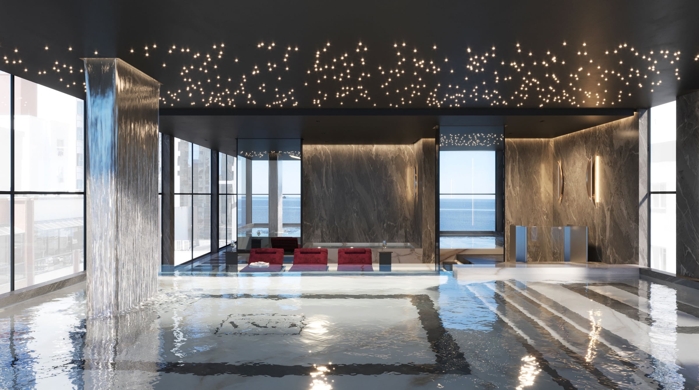 Piscina interna e spa do Latitude Residences